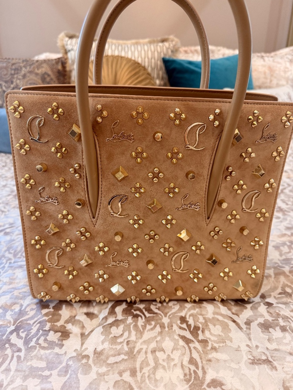 Christian Louboutin Paloma Studded Suede Tote Bag